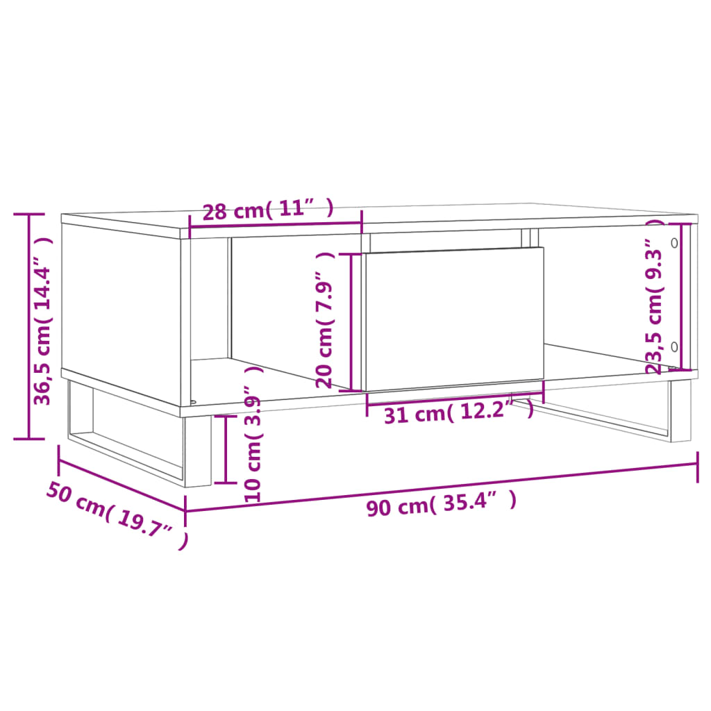 Salongbord sonoma eik 90x50x36,5 cm konstruert tre