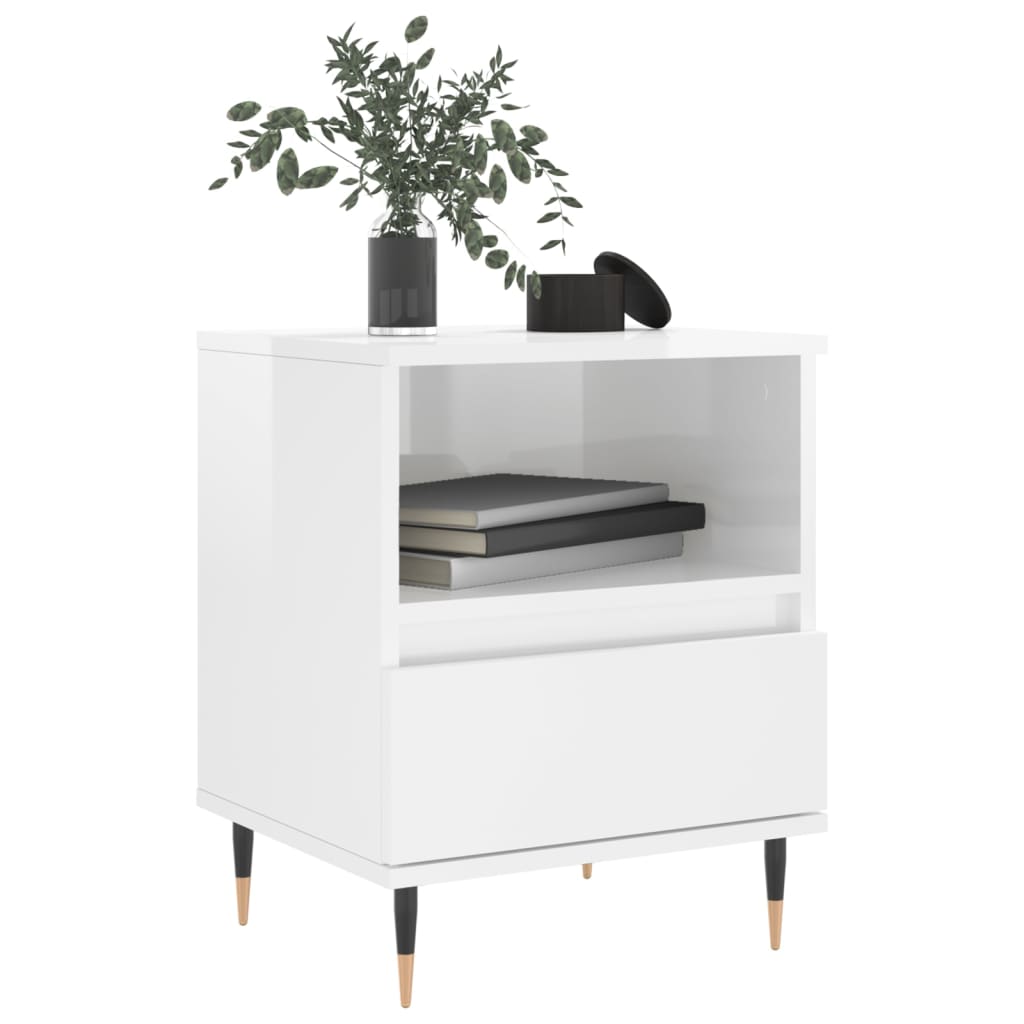 Nattbord 2 stk høyglans hvit 40x35x50 cm konstruert tre