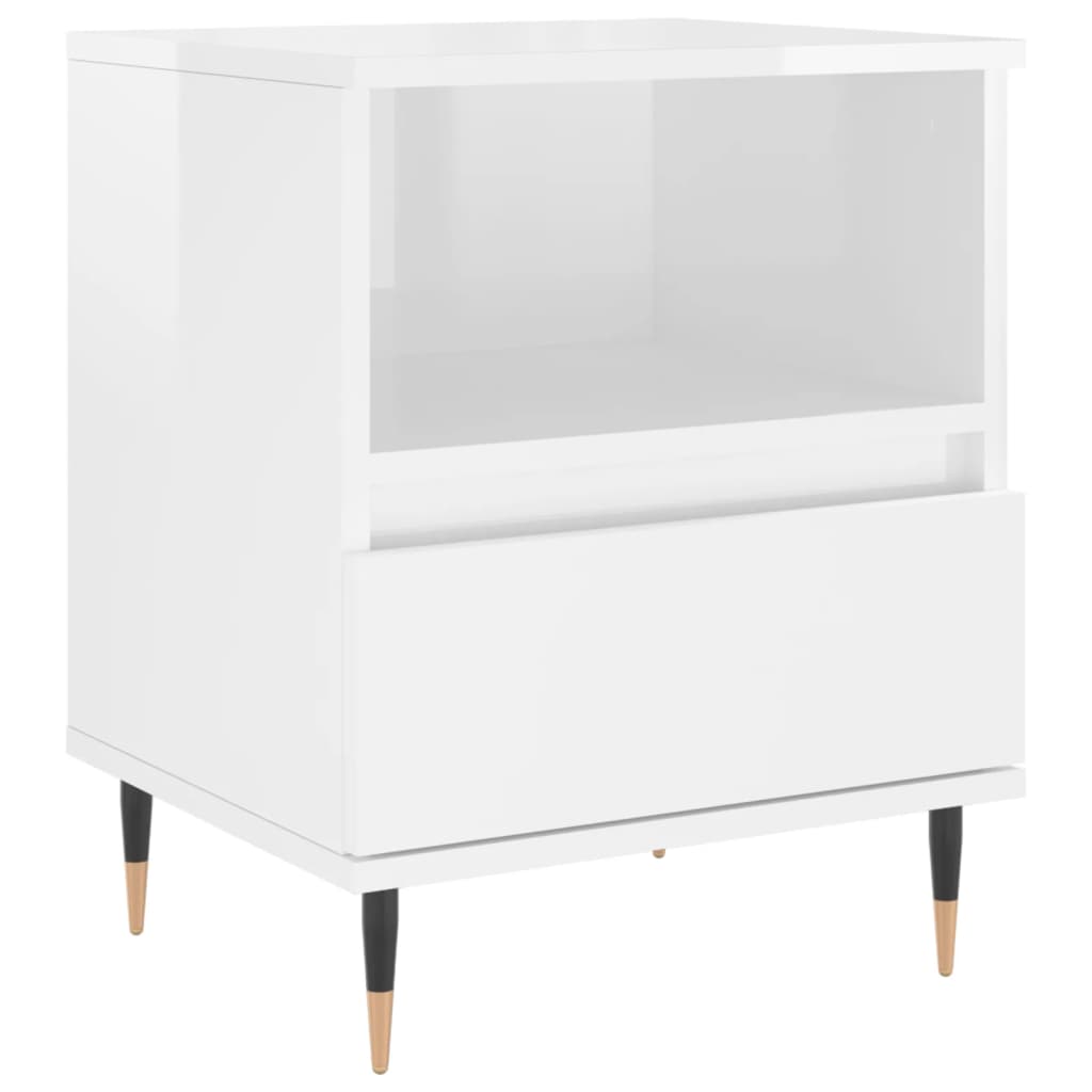 Nattbord 2 stk høyglans hvit 40x35x50 cm konstruert tre