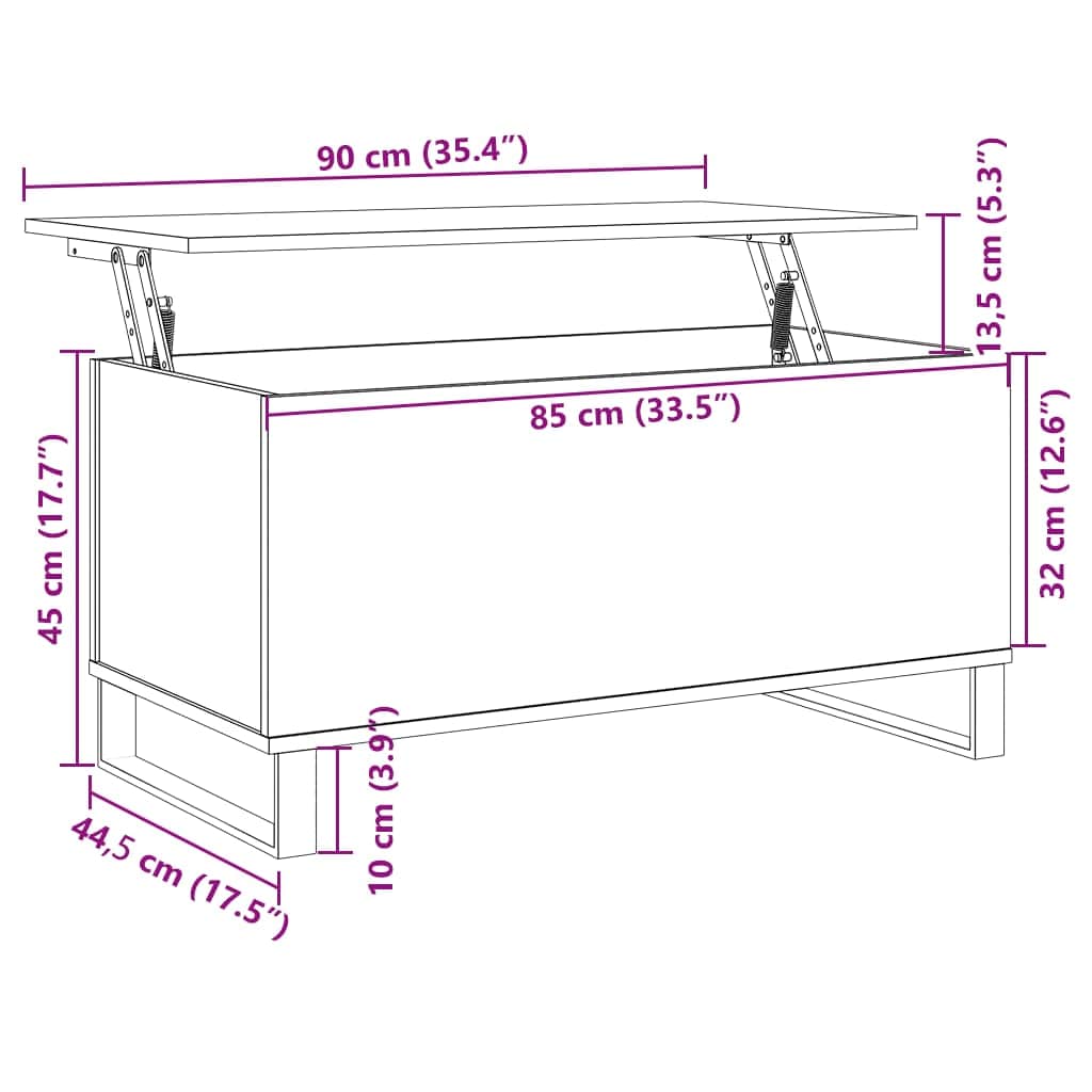 Salongbord sonoma eik 90x44,5x45 cm konstruert tre