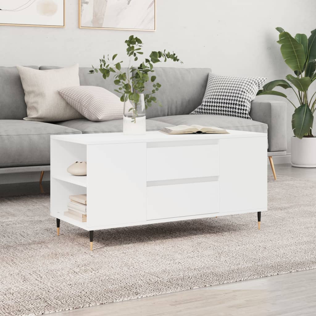 Salongbord hvit 102x44,5x50 cm konstruert tre