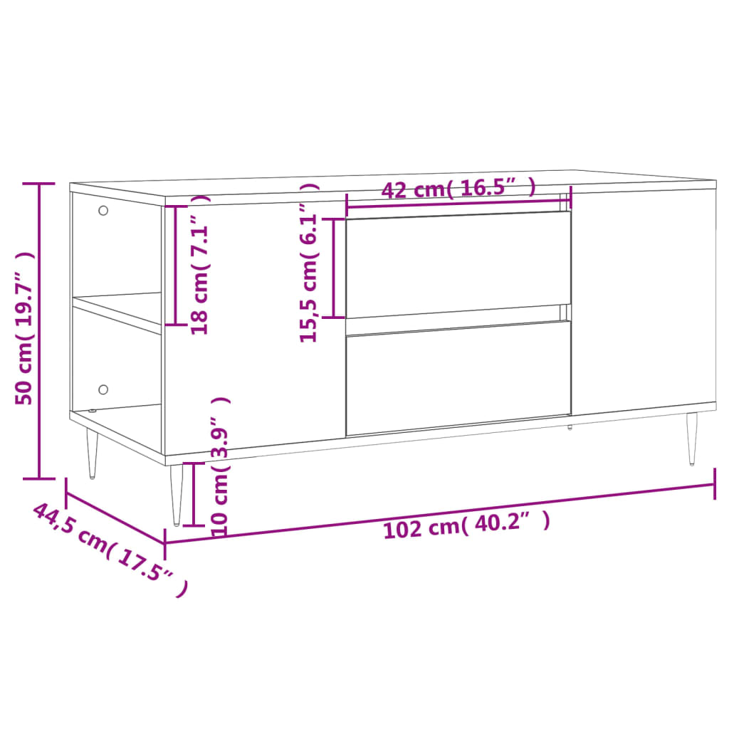 Salongbord sonoma eik 102x44,5x50 cm konstruert tre