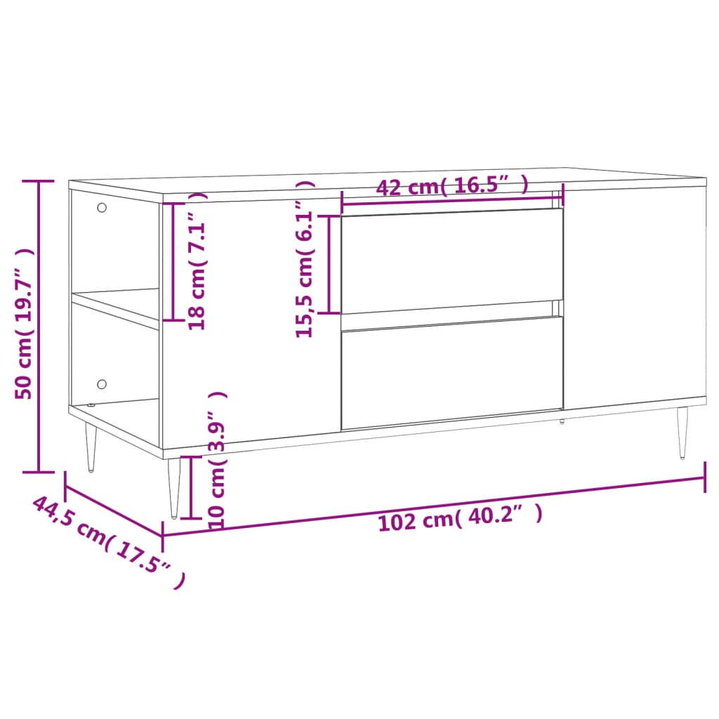Salongbord betonggrå 102x44,5x50 cm konstruert tre