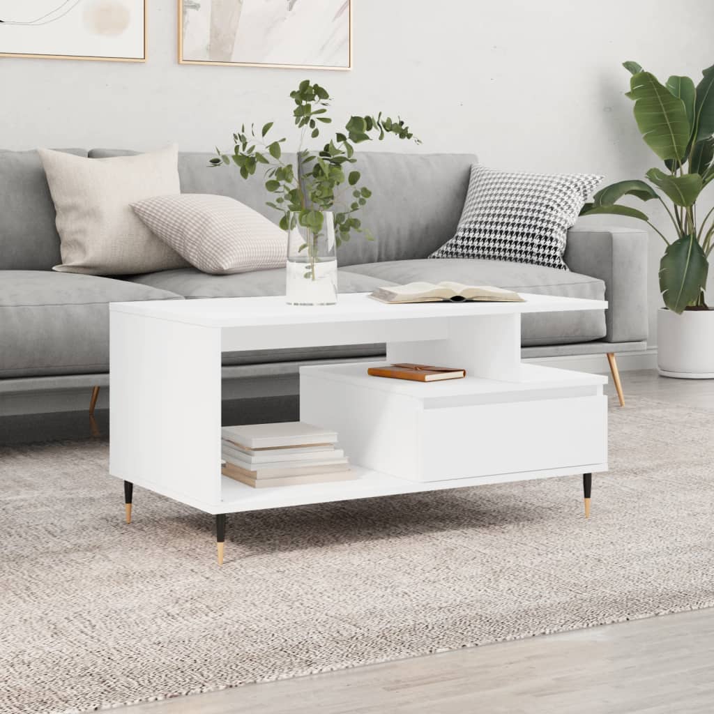 Salongbord hvit 90x49x45 cm konstruert tre