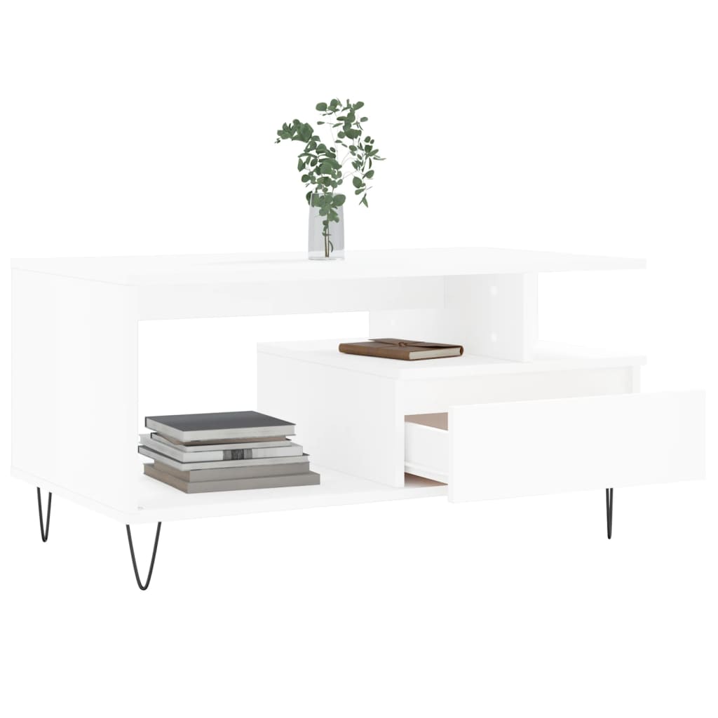 Salongbord hvit 90x49x45 cm konstruert tre