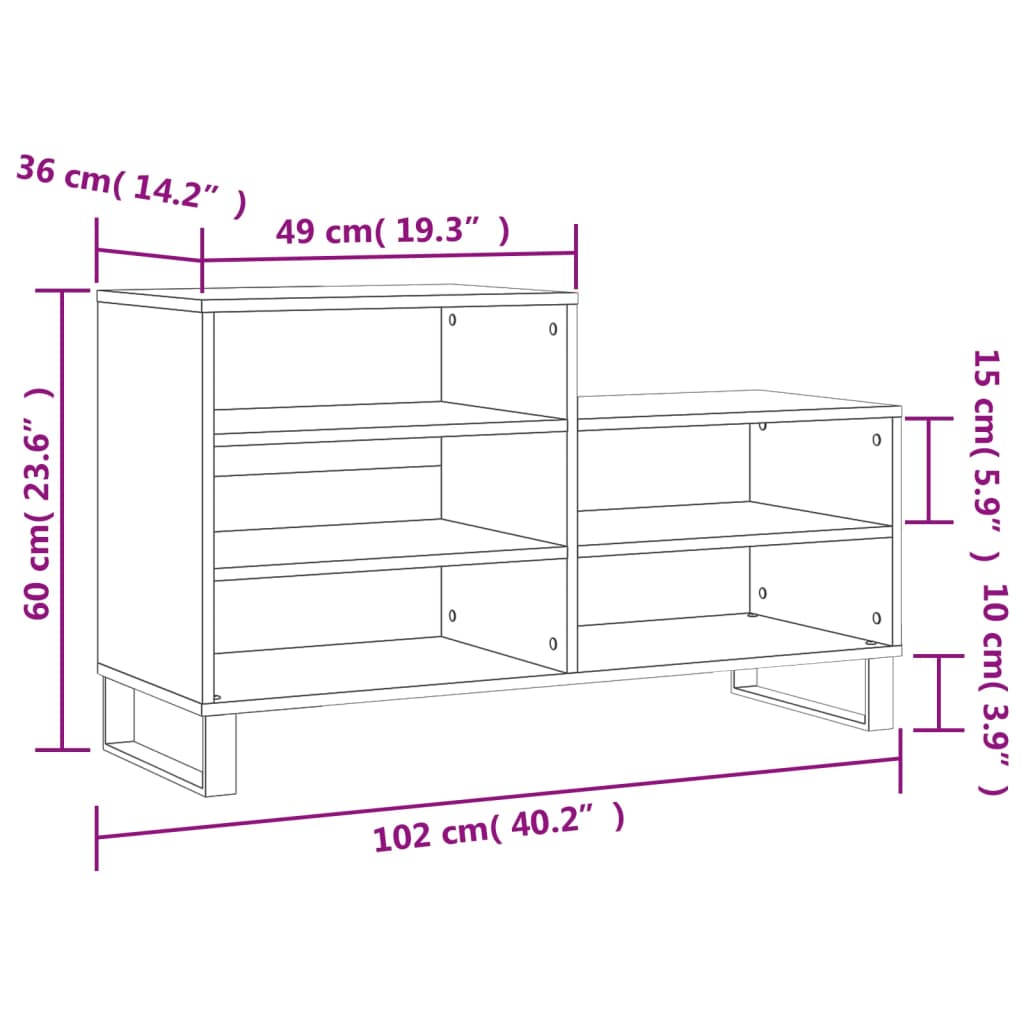 Skoskap høyglans hvit 102x36x60 cm konstruert tre