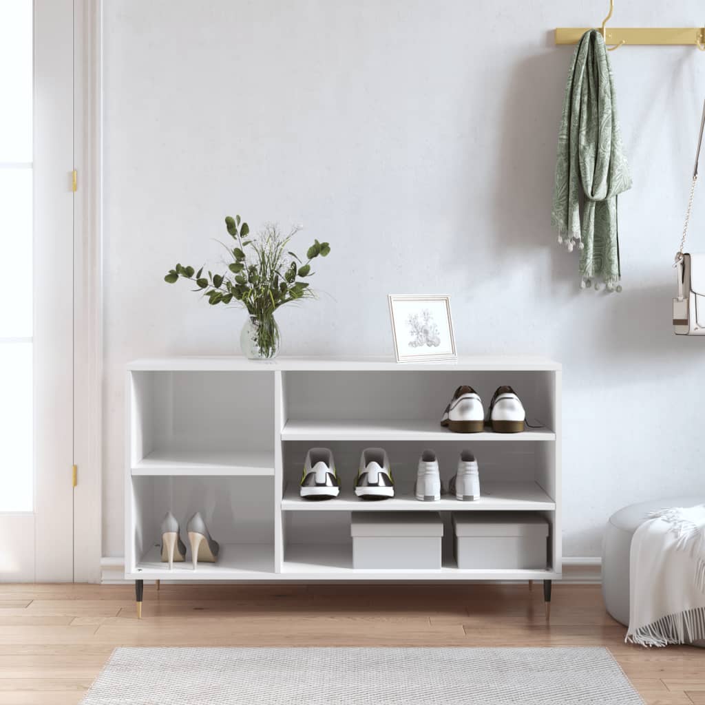 Skoskap høyglans hvit 102x36x60 cm konstruert tre