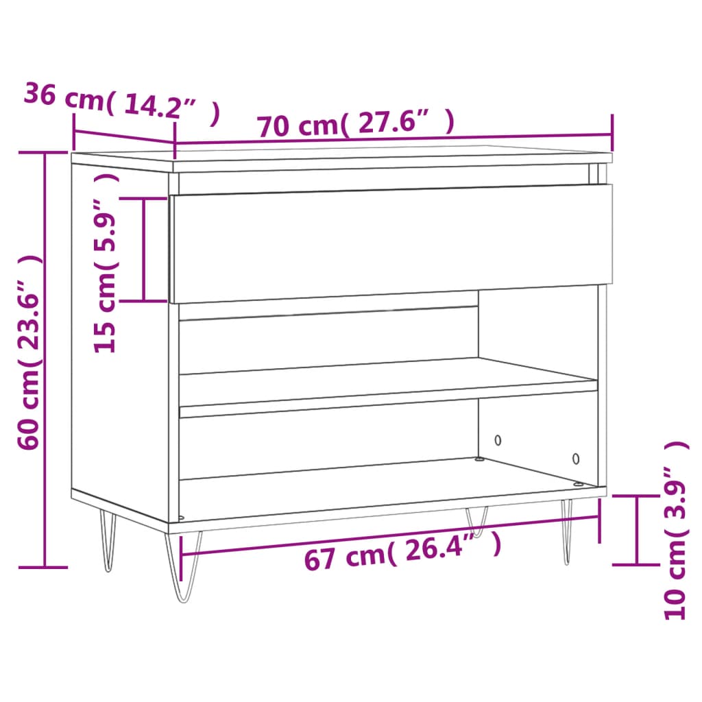 Skoskap røkt eik 70x36x60 cm konstruert tre vidaXL