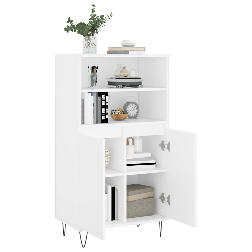 Highboard hvit 60x36x110 cm konstruert tre