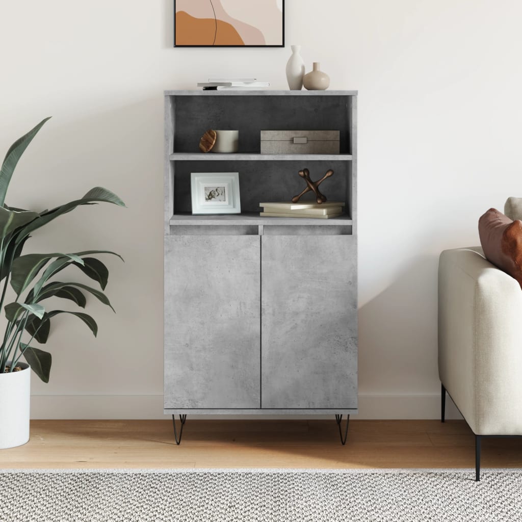 Highboard betonggrå 60x36x110 cm konstruert tre