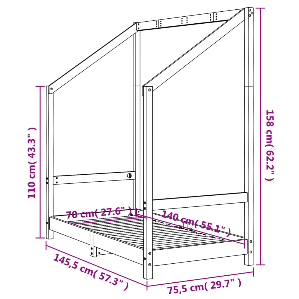 Barnesengeramme 70x140 cm heltre furu