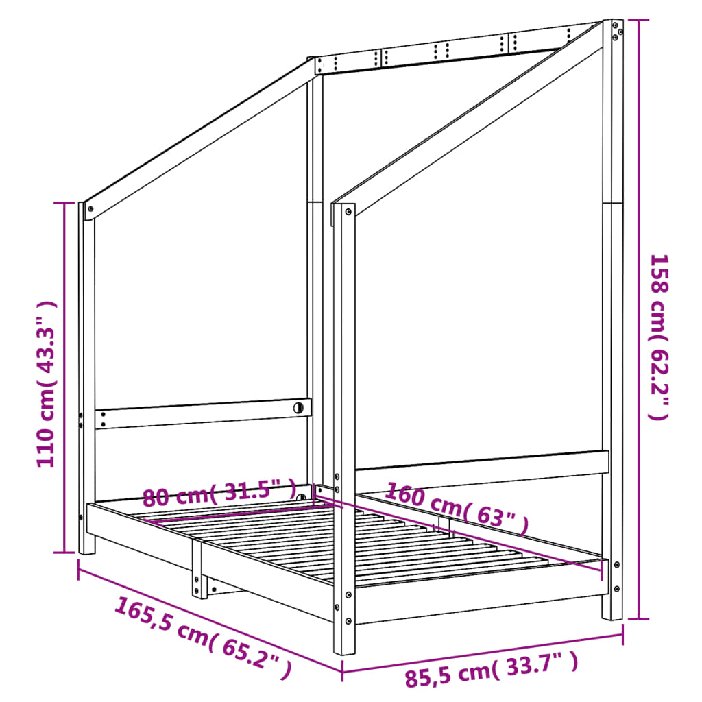 Barnesengeramme svart 80x160 cm heltre furu