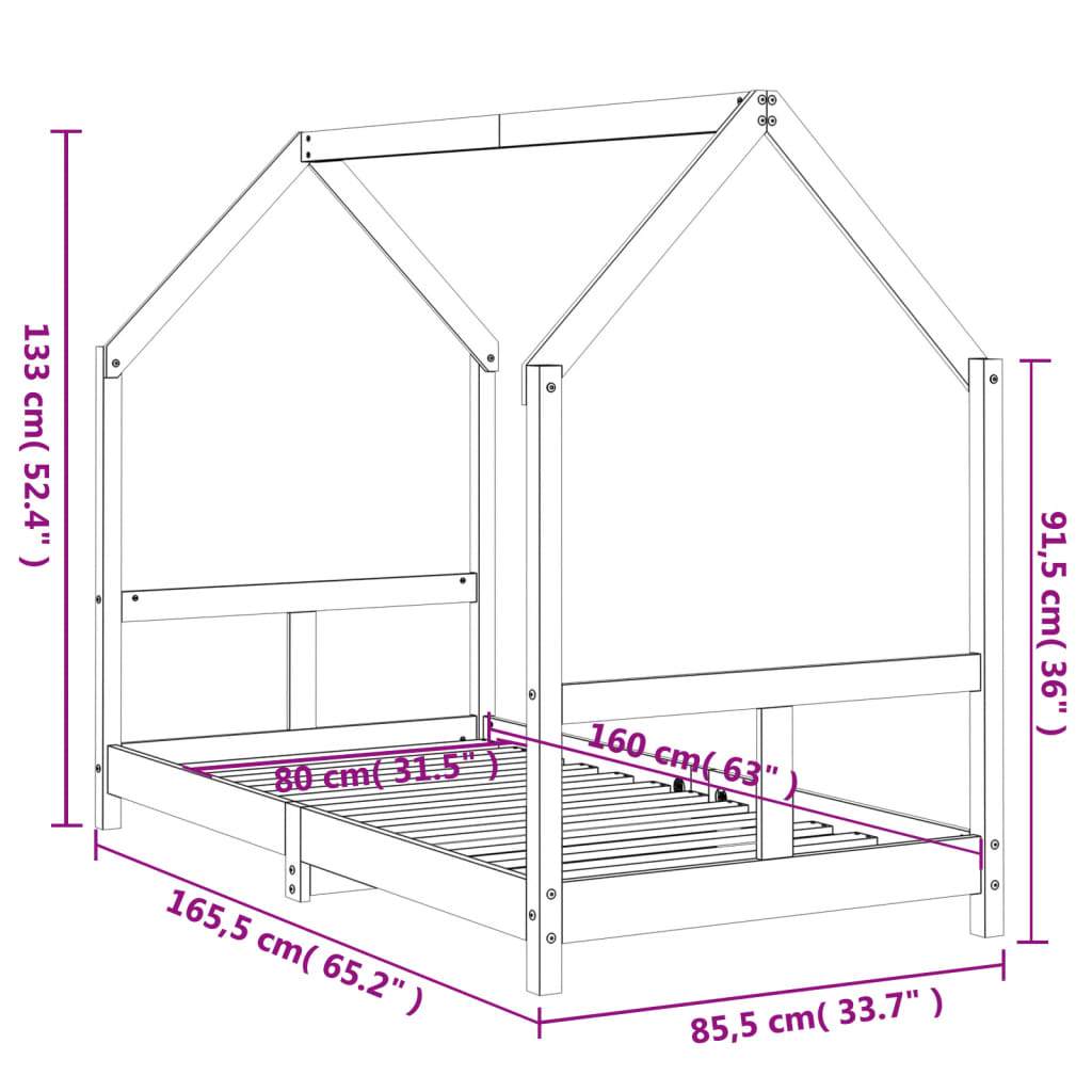 Barnesengeramme 80x160 cm heltre furu