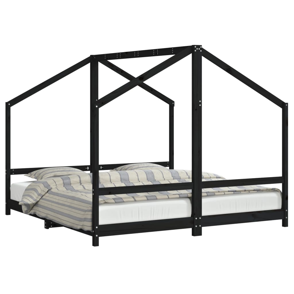 Barnesengeramme svart 2x(90x190) cm heltre furu