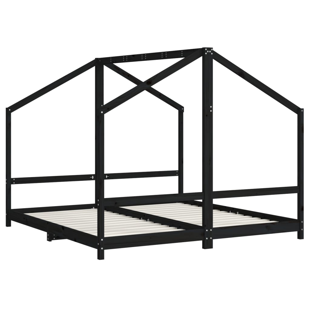Barnesengeramme svart 2x(90x190) cm heltre furu