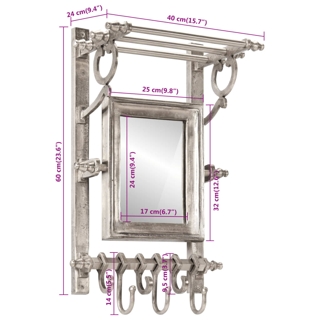 Bagasjehylle med kleshengere veggmontert aluminium