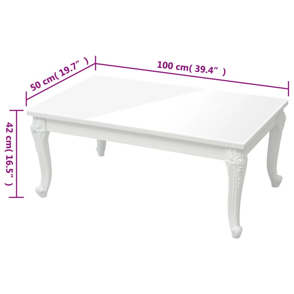 Salongbord høyglans hvit 100x50x42 cm konstruert tre vidaXL