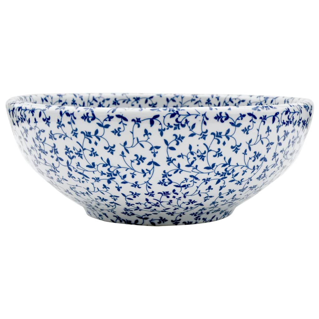 Benkeservant hvit og blå rund Φ41x14 cm keramikk