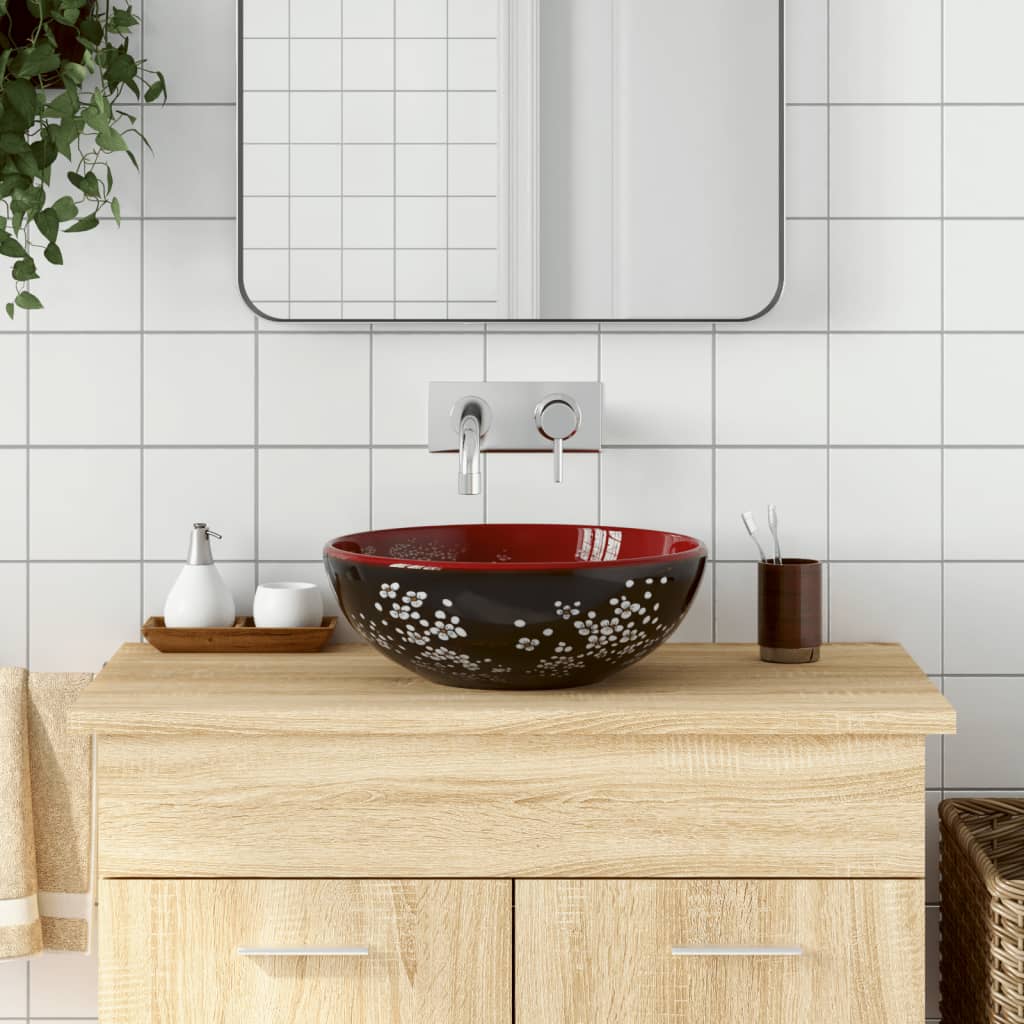 Benkeservant svart og rød rund Φ41x14 cm keramikk