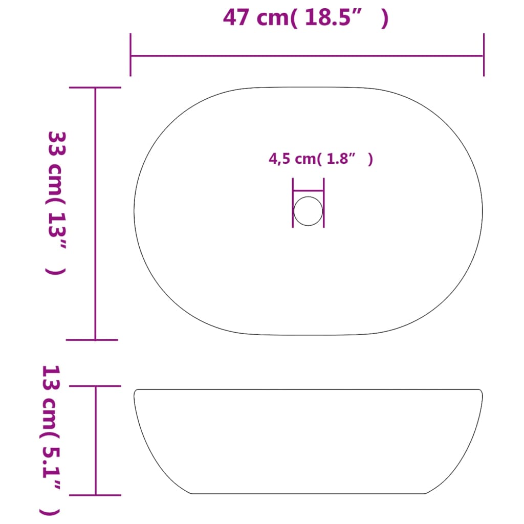 Benkeservant svart og grå oval 47x33x13 cm keramikk vidaXL