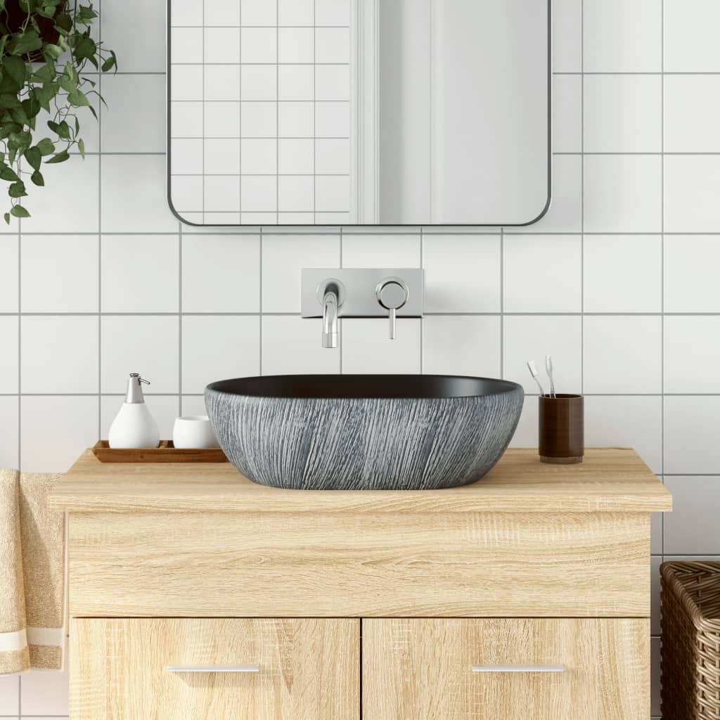 Benkeservant svart og grå oval 47x33x13 cm keramikk vidaXL
