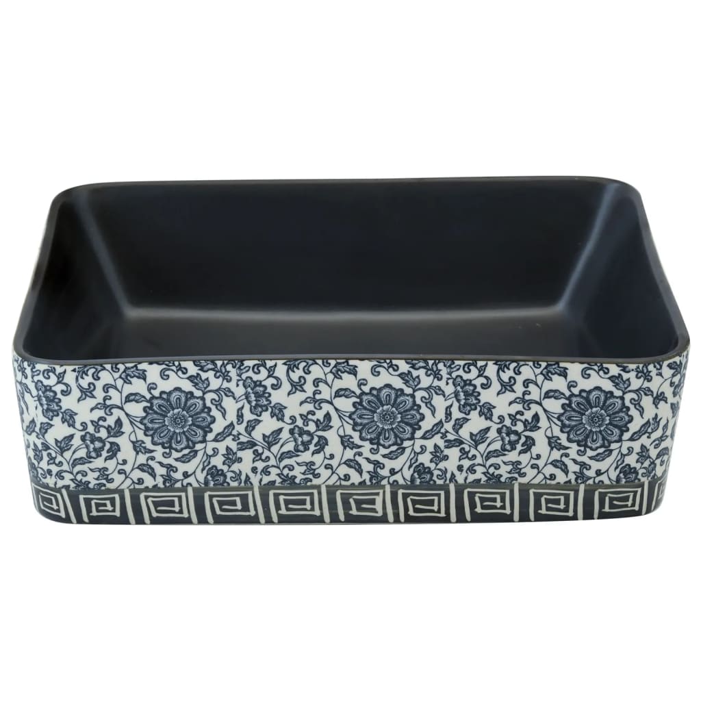 Benkeservant svart og blå rektangulær 46x35,5x13 cm keramikk