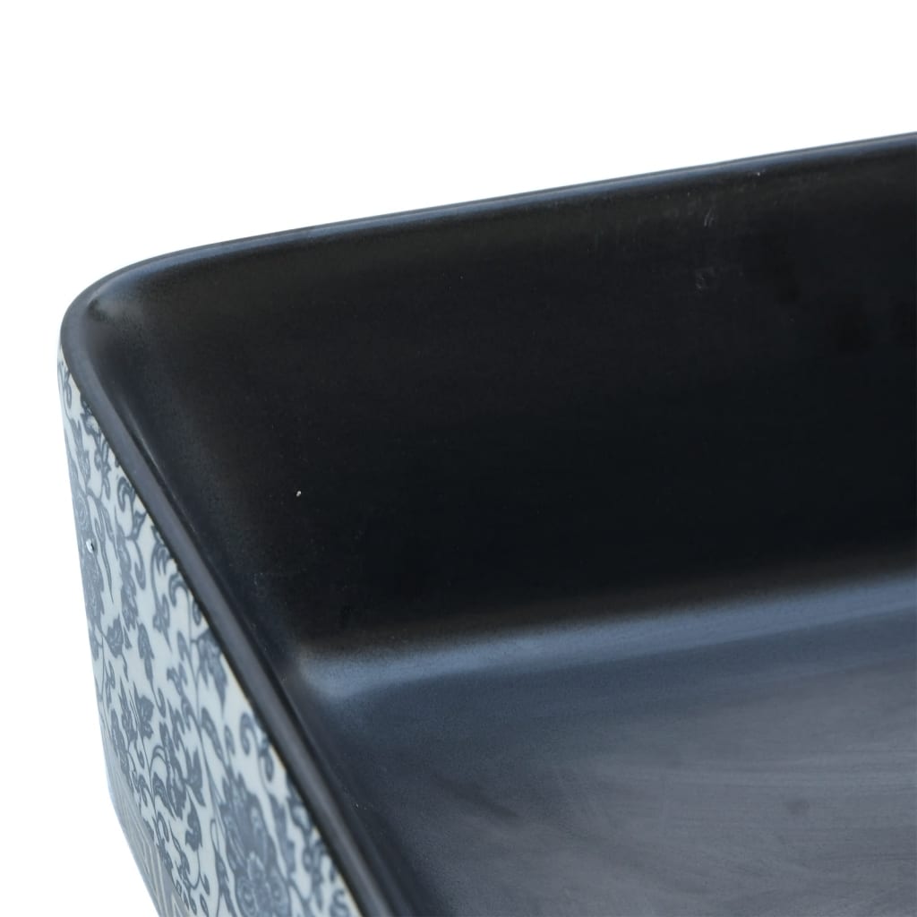 Benkeservant svart og blå rektangulær 46x35,5x13 cm keramikk