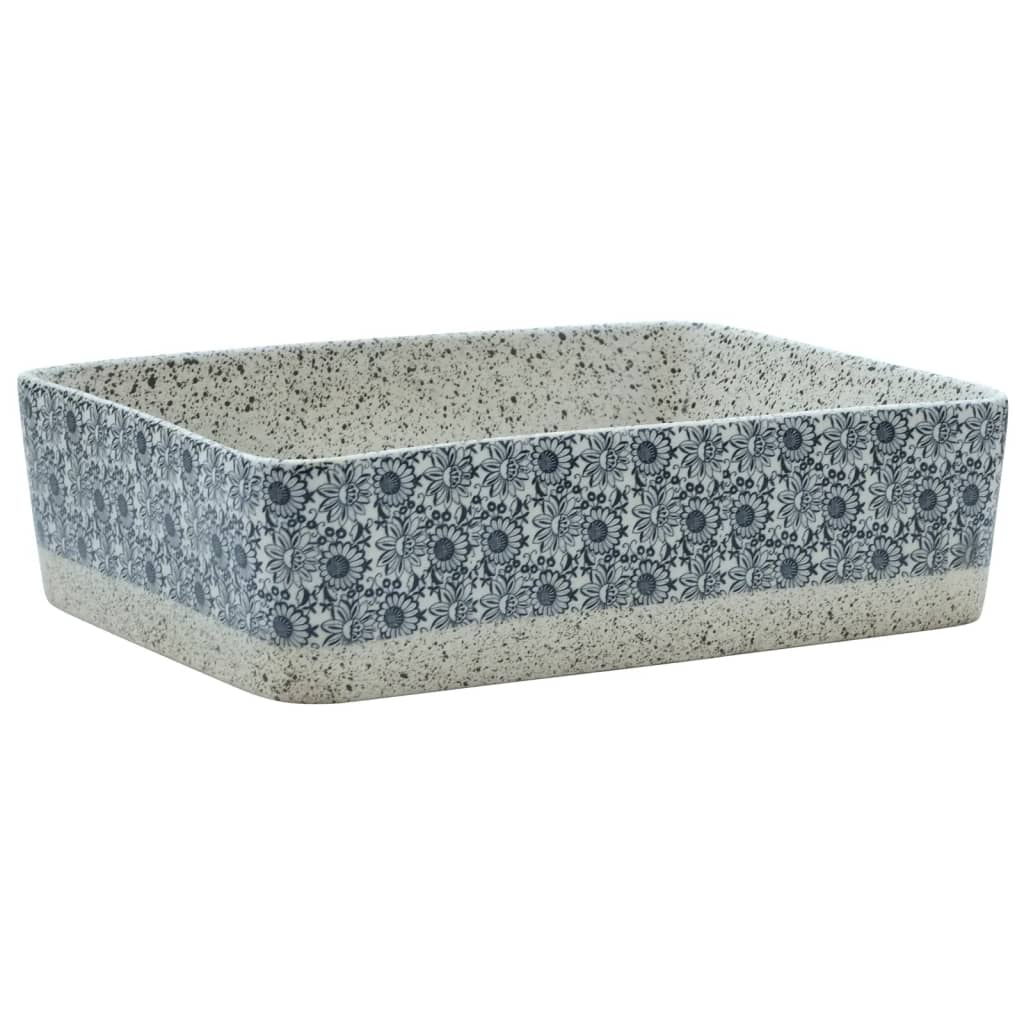 Benkeservant grå og blå rektangulær 46x35,5x13 cm keramikk