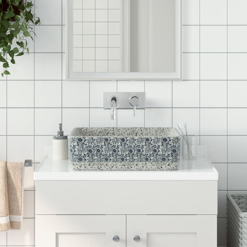 Benkeservant grå og blå rektangulær 46x35,5x13 cm keramikk