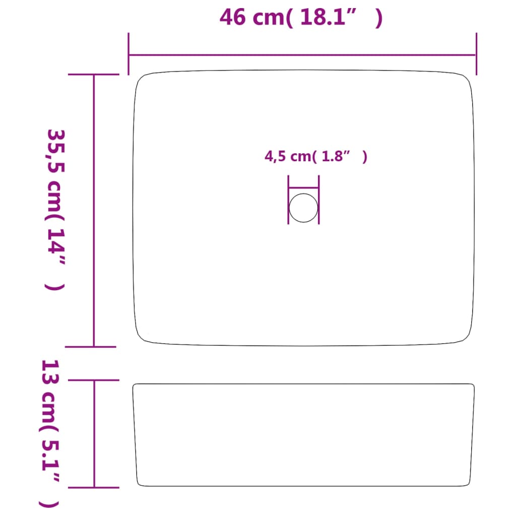 Benkeservant svart rektangulær 46x35,5x13 cm keramikk