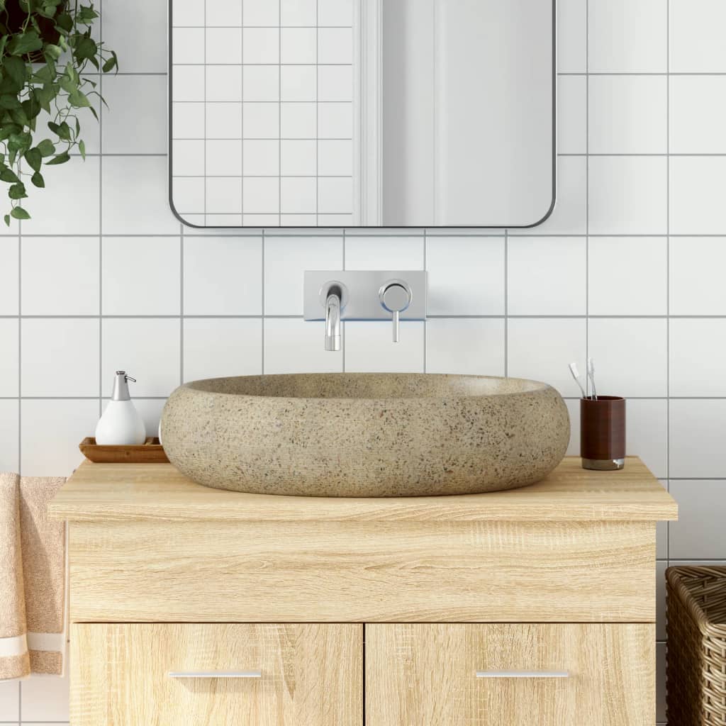 Benkeservant sand oval 59x40x15 cm keramikk