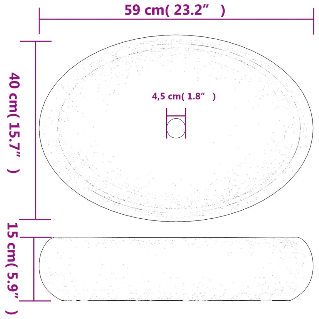 Benkeservant brun oval 59x40x15 cm keramikk