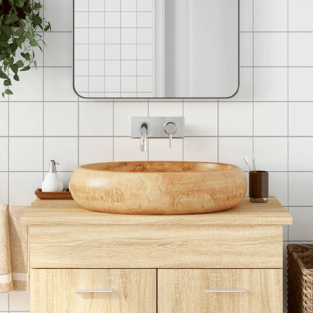 Benkeservant brun oval 59x40x15 cm keramikk