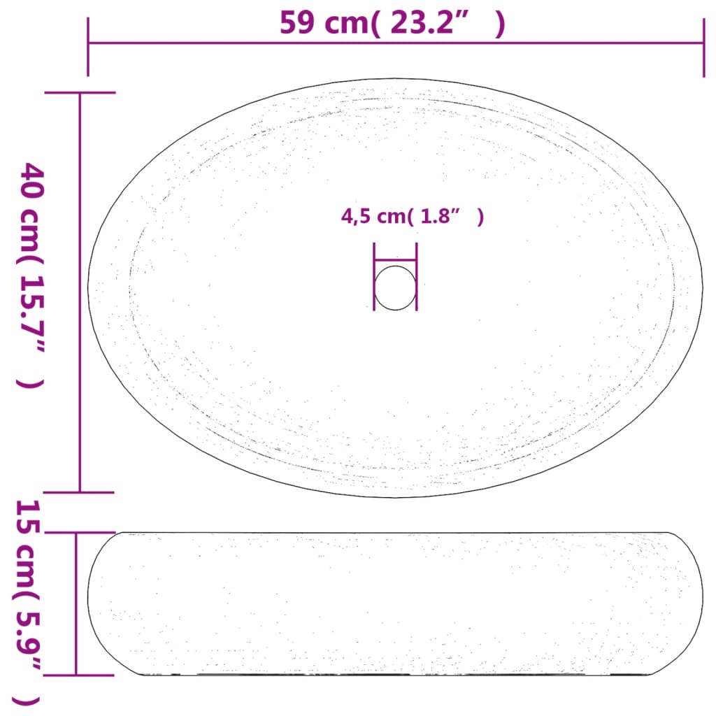 Benkeservant brun og blå oval 59x40x15 cm keramikk