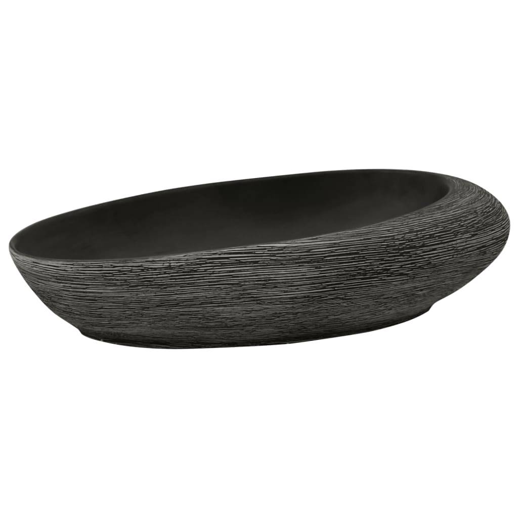 Benkeservant grå og svart oval 59x40x14 cm keramikk