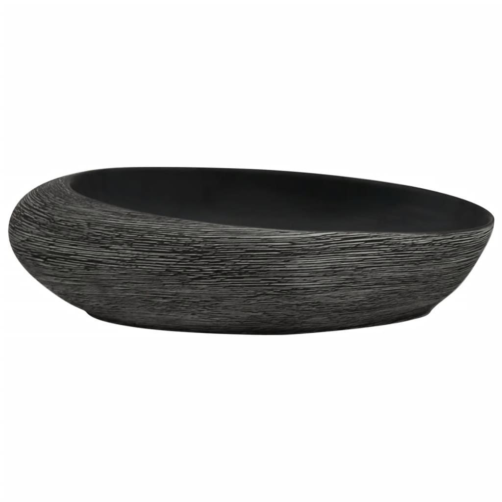 Benkeservant grå og svart oval 59x40x14 cm keramikk