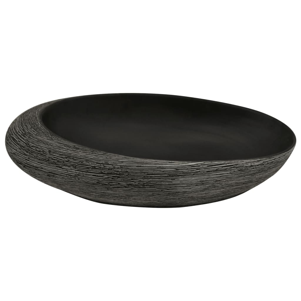 Benkeservant grå og svart oval 59x40x14 cm keramikk