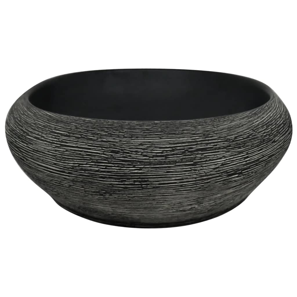 Benkeservant grå og svart oval 59x40x14 cm keramikk