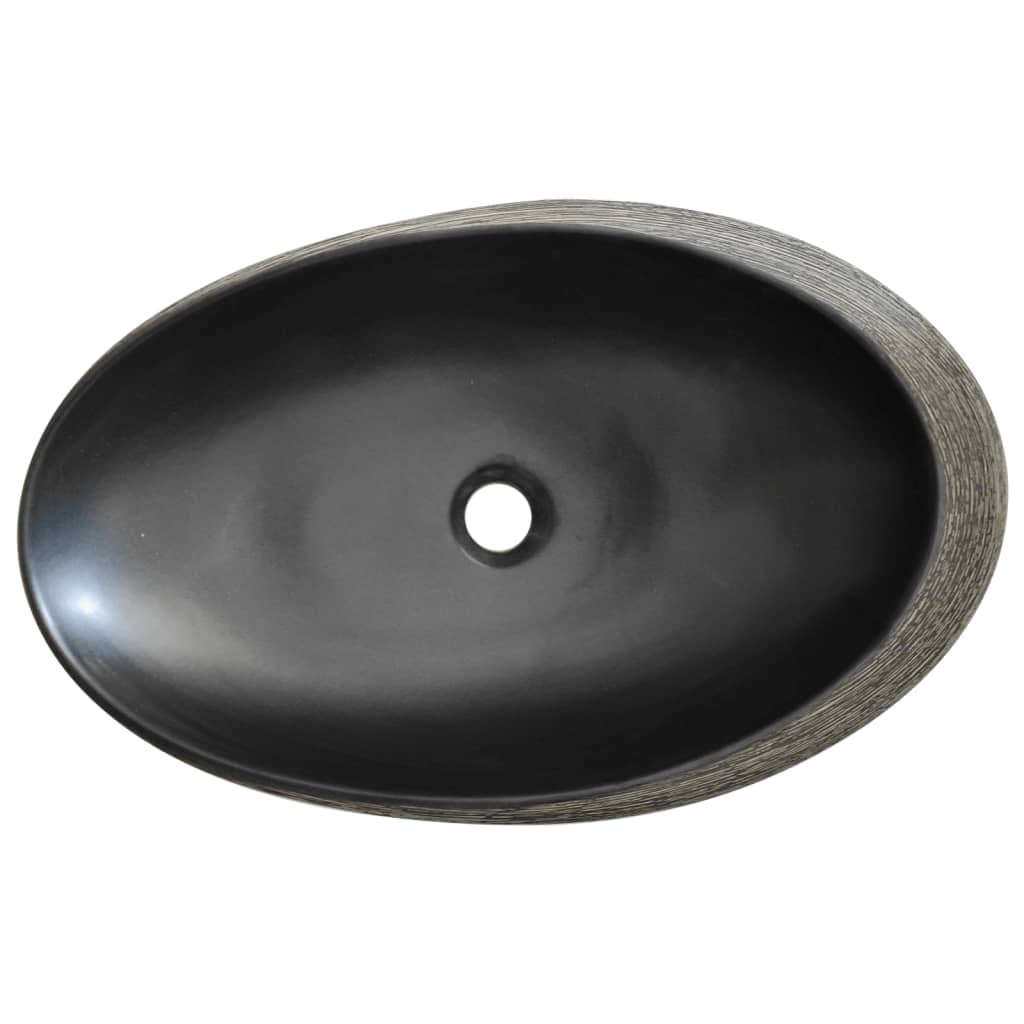Benkeservant grå og svart oval 59x40x14 cm keramikk