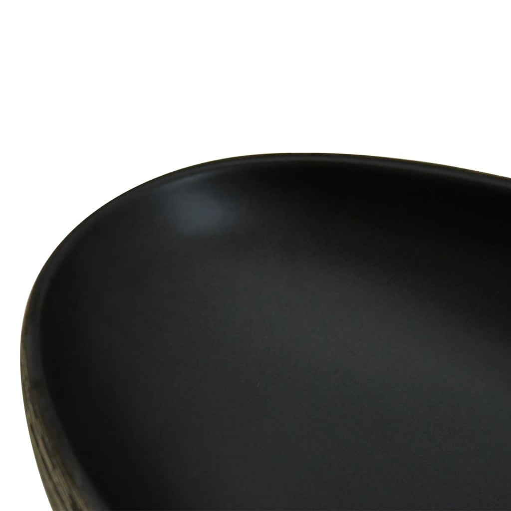 Benkeservant grå og svart oval 59x40x14 cm keramikk