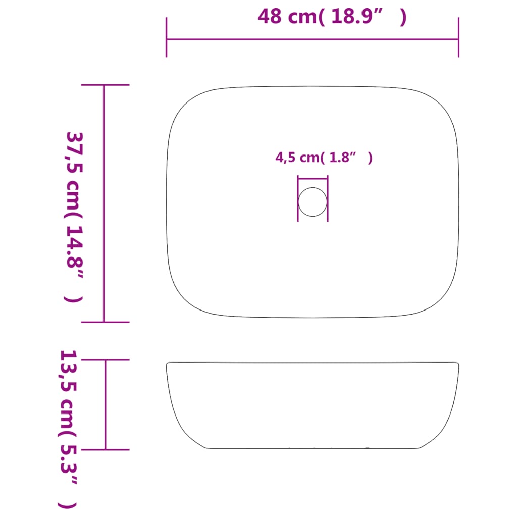 Benkeservant svart rektangulær 48x37,5x13,5 cm keramikk