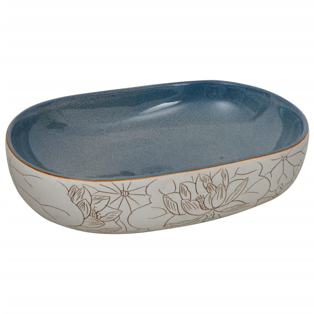 Benkeservant sand og blå oval 59x40x14 cm keramikk vidaXL