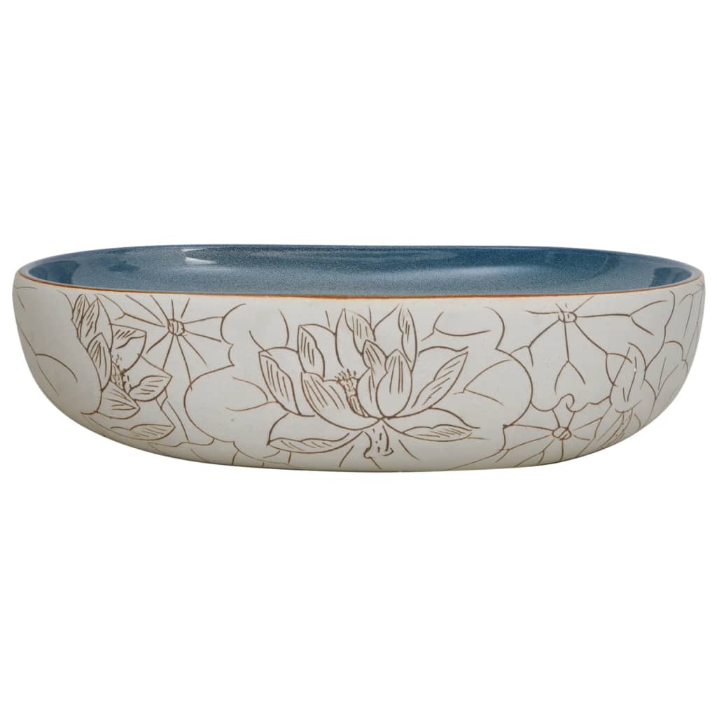 Benkeservant sand og blå oval 59x40x14 cm keramikk vidaXL