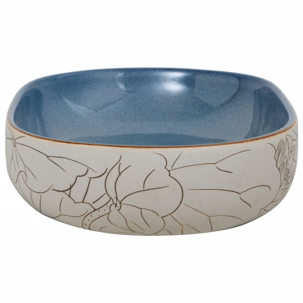 Benkeservant sand og blå oval 59x40x14 cm keramikk vidaXL