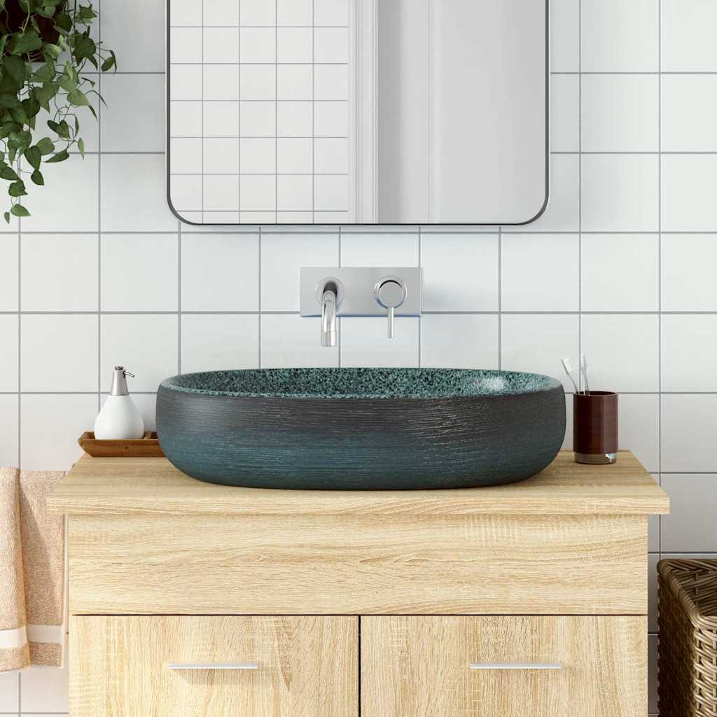 Benkeservant turkis oval 59x40x14 cm keramikk vidaXL