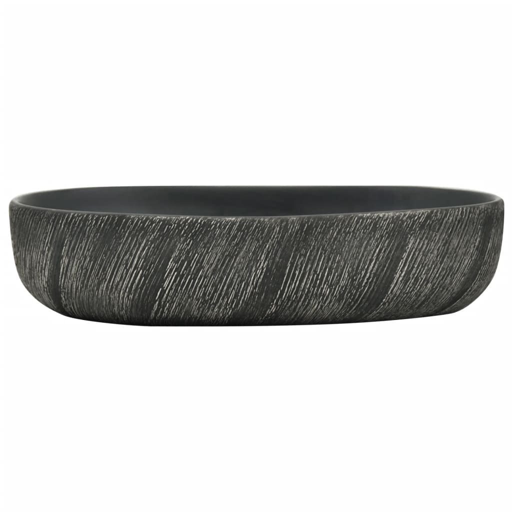 Benkeservant svart oval 59x40x14 cm keramikk