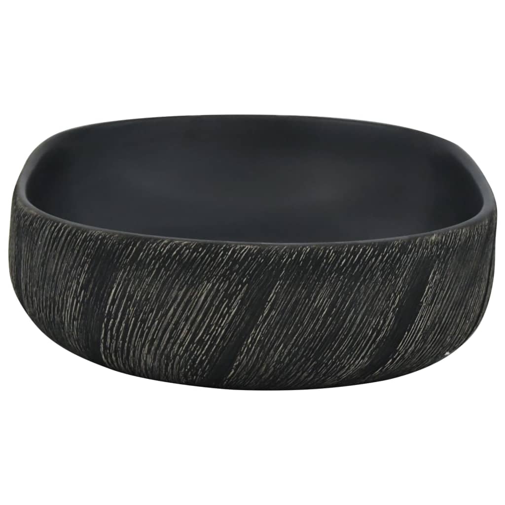 Benkeservant svart oval 59x40x14 cm keramikk