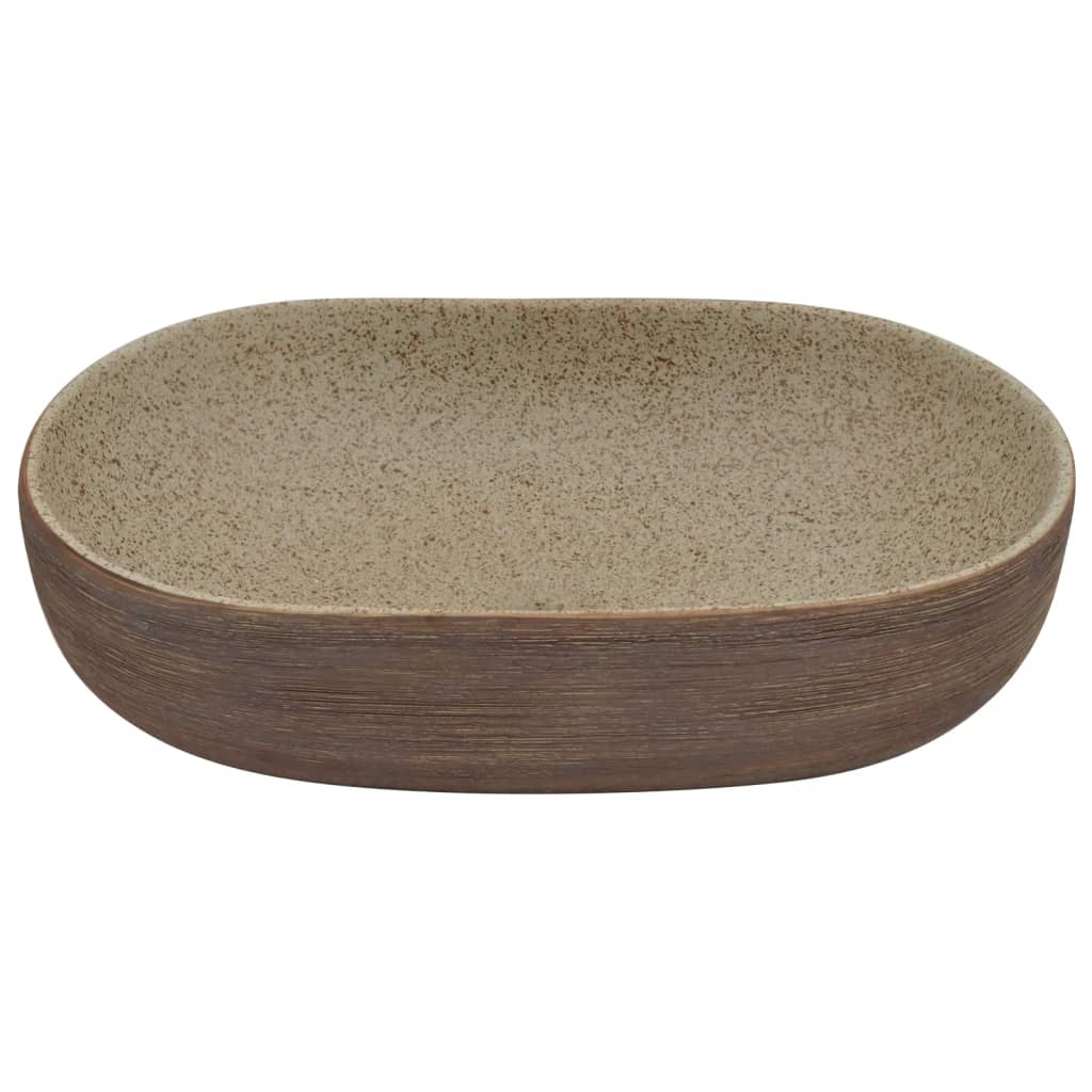 Benkeservant sand og brun oval 59x40x14 cm keramikk