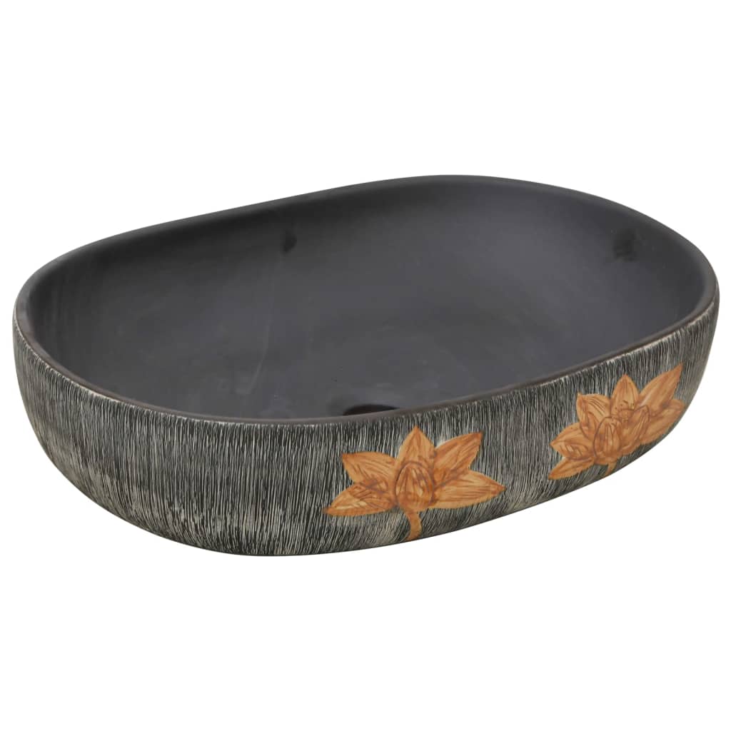 Benkeservant grå og svart oval 59x40x14 cm keramikk vidaXL