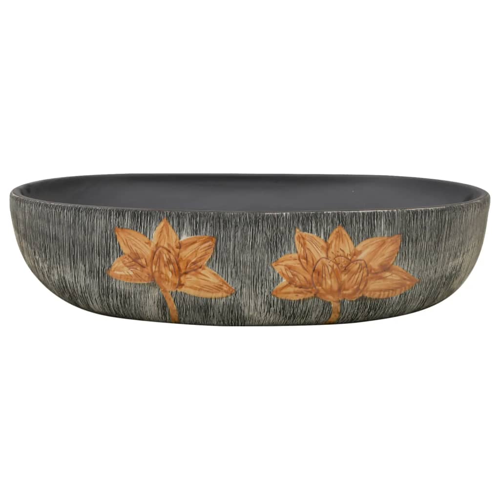 Benkeservant grå og svart oval 59x40x14 cm keramikk vidaXL